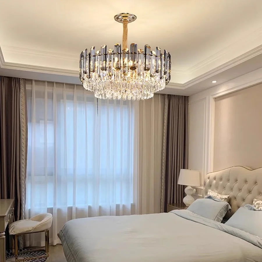 Lustre Cristal Doré à Étages — Ø60 cm