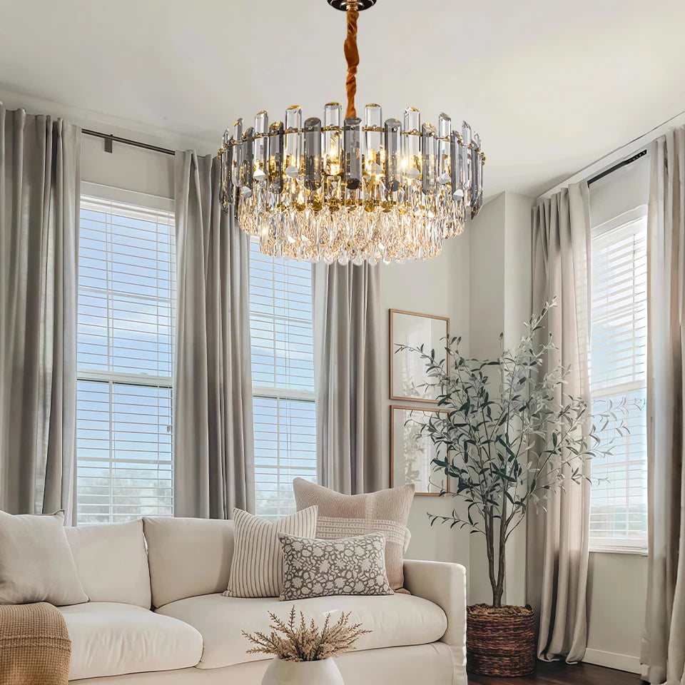 Lustre Cristal Doré — Ø40 cm, 5 Lumières