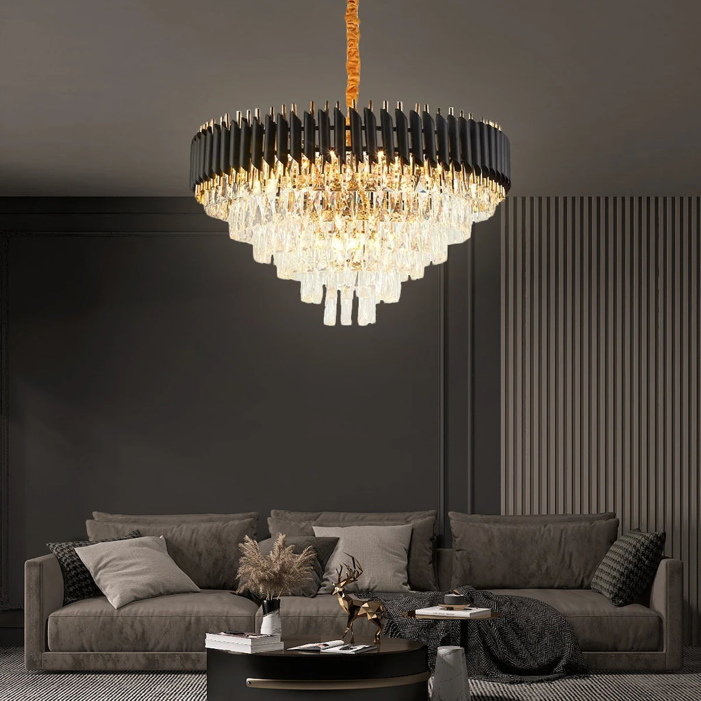 Lustre Cristal Noir — Ø55 × H38 cm, 9 Lumières