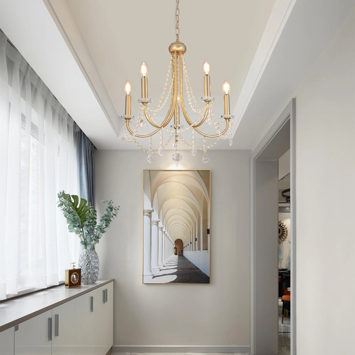 Lustre Cristal Doré Classique — Ø50 × H56 cm