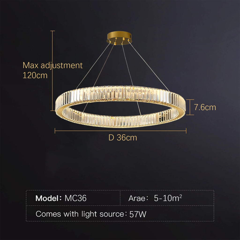 Lustre LED à Anneaux en Cristal — Ø55 cm